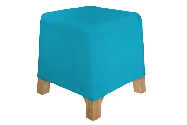 Cyan Fabric Padded Low Stool Isolated White Background Work Clipping — Stock Photo, Image