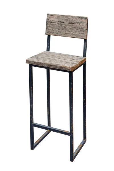 Ξύλινη Καρέκλα Ατσάλινα Πόδια Απλοϊκή Απομόνωση Λευκό Φόντο Εργασία Μονοπάτι — Φωτογραφία Αρχείου