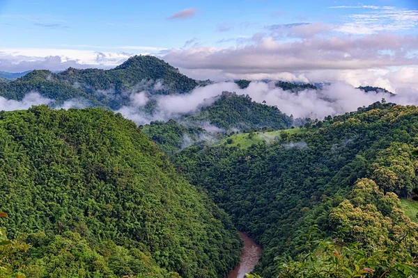 Paysage Rivière Montagne Avec Des Nuages Asie Sud Est Forêt — Photo