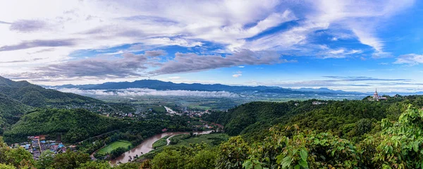 Vista Aérea Ciudad Tha Ton Valle Con Ríos Casas Gente —  Fotos de Stock