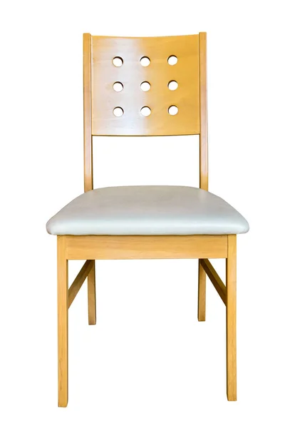 Cadeira Madeira Com Almofada Couro Branco Isolado Fundos Brancos Trabalhar — Fotografia de Stock