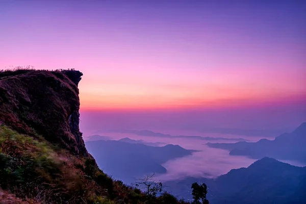 Beautiful Landscape Sunrise Phu Chi National Park Located Thoeng District — Stock Photo, Image