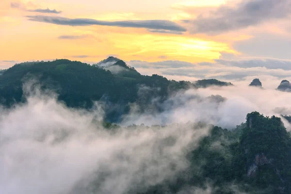 Mattina Nebbia Punto Vista Baan Jabo Luogo Più Preferito Turista — Foto Stock