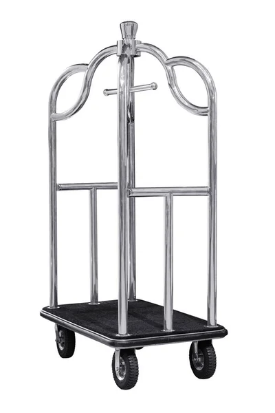 Stainless Steel Luxury Trolley Bag Hotel Baggage Cart Isolated White — Stock Photo, Image