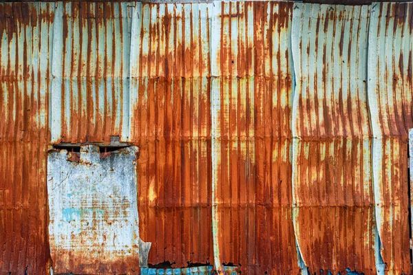 Vieux Mur Galvanisé Avec Rouille Dessus Revêtement Zinc Ondulé Fond — Photo