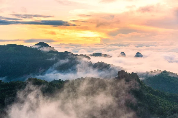 Mattina Nebbia Punto Vista Baan Jabo Luogo Più Preferito Turista — Foto Stock