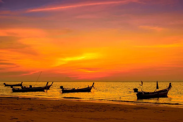 Silhouette Fishing Boat Sea Beach Sunset Background Sunset Moment Sea Stock Picture