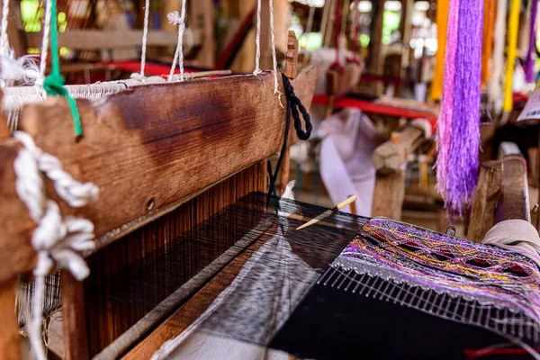 Traditional Woven Fabric Mae Chaem Pattern Has Finished Weaving Loom — Stock Photo, Image