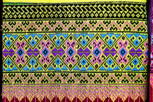 Patterns Traditional Woven Fabric Northern Thailand Ancient Fabric Colorful Thai — Stock Photo, Image