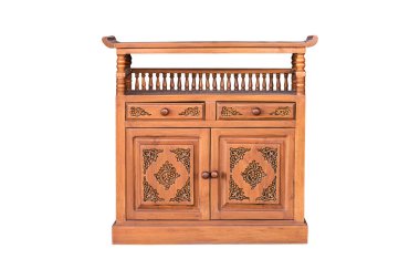 Tahta dolap kırpma yolu ile beyaz arkaplanda izole.