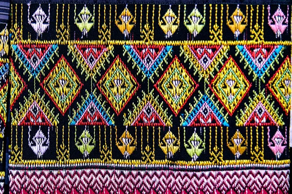 Patterns Traditional Woven Fabric Northern Thailand Ancient Fabric Colorful Thai — Stock Photo, Image