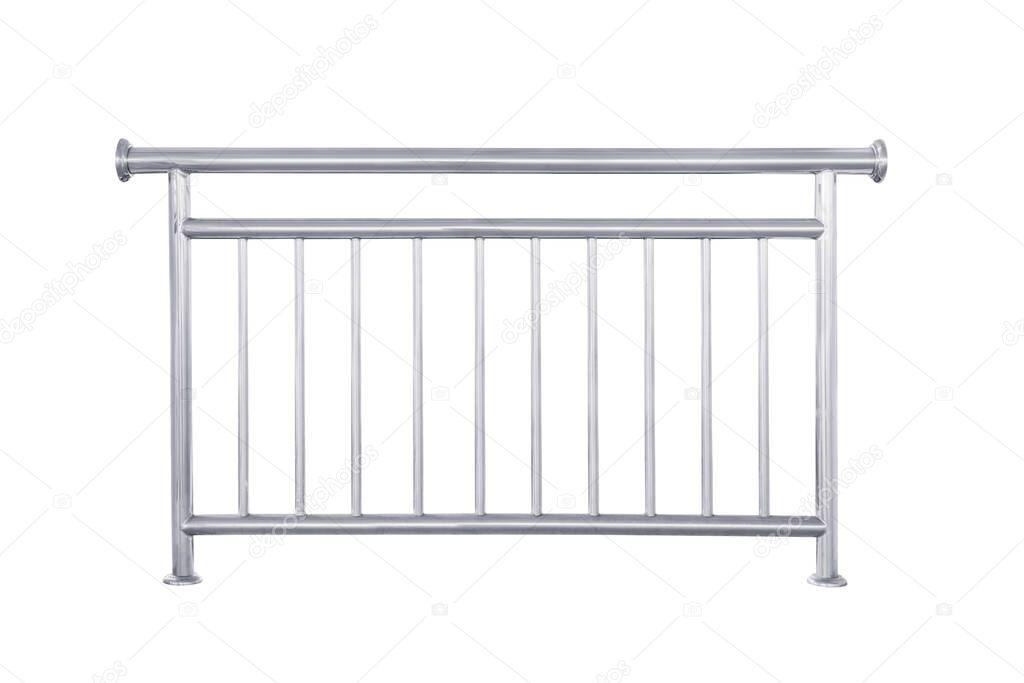 Stainless steel railing isolated on white background with clipping path.