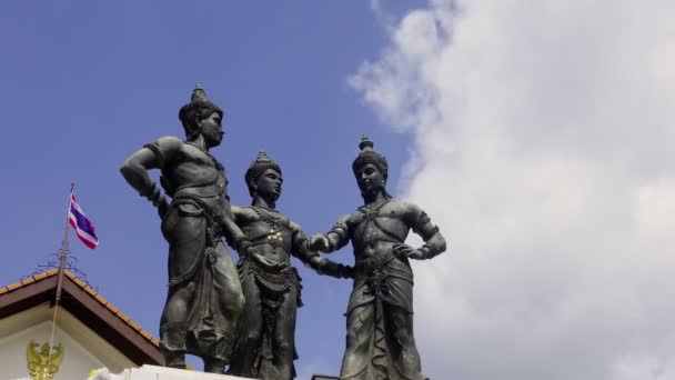 Time Lapse Three Kings Monument Skulptur Symbol För Chiang Mai — Stockvideo