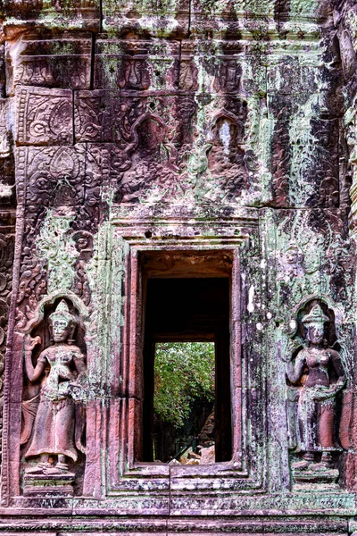 Detail Bas Relief Sculpture Wall Ancient Prohm Temple Angkor Thom — Stock Photo, Image