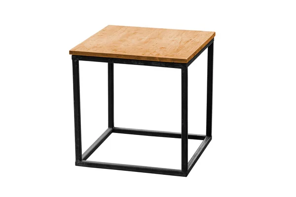 Petite Table Bois Pieds Plats Acier Simpliste Isolé Sur Fond — Photo