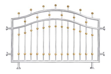 Paslanmaz çelik çit, kesme yolu olan beyaz arkaplanda izole edilmiş.