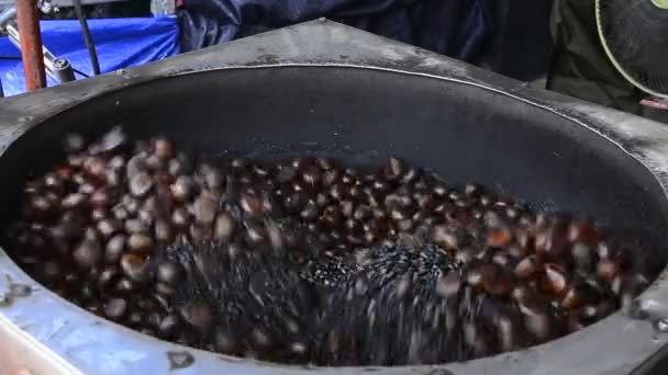 Torrefazione di castagne . — Video Stock