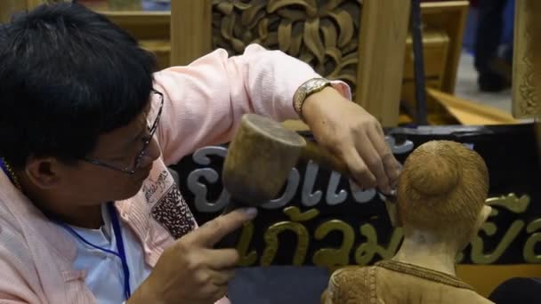 Craftsman wood carving. — Stock Video