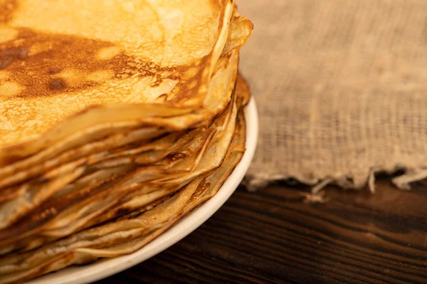 Panquecas Tradicionais Russas Semana Shrovetide Reunião Primavera Ver Inverno Close — Fotografia de Stock