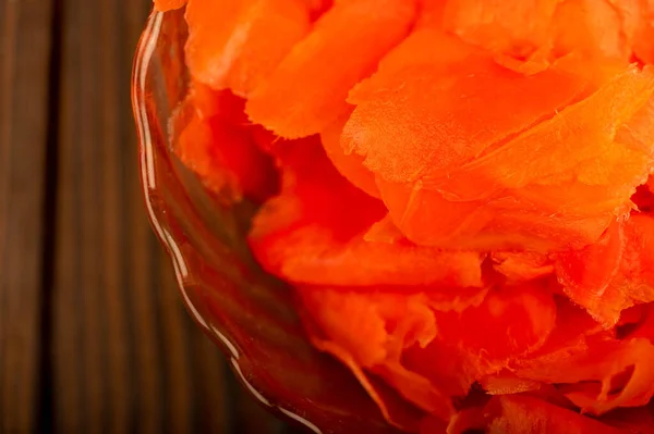 Pickled Ginger Glass Dish Wooden Table Close Selective Focus — Stock Photo, Image