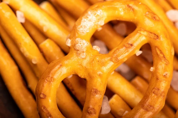 Crispy Bread Straws Salt Close Selective Focus Top View — Stock Photo, Image