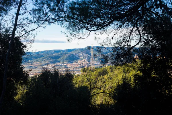 Vistas Região Baix Llobregat Partir Das Montanhas Collcerola Com Mar — Fotografia de Stock