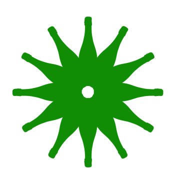 Bottle with intense colour; flat coloured object. Profile of flat bottle with intense colour. 