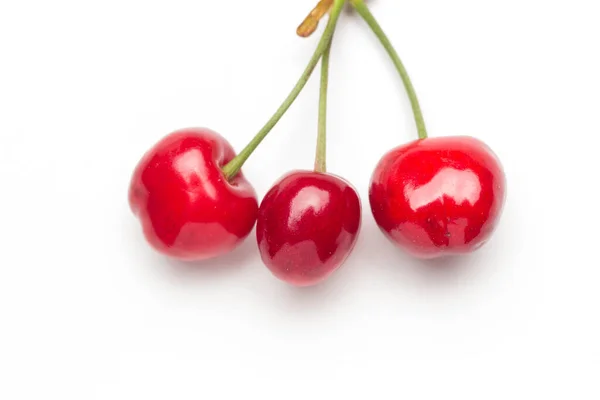 Set Von Kleinen Roten Kirschen Auf Weißem Hintergrund Voller Vitamine — Stockfoto