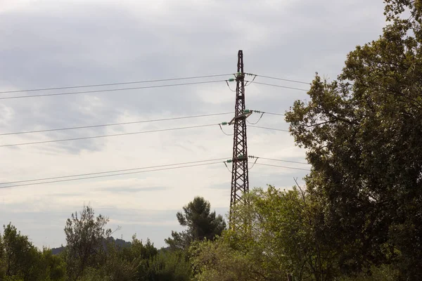 Power distribution pylon system to rural community and countryside , Landscape mountain with green nature, Energy be friendly with environment concept