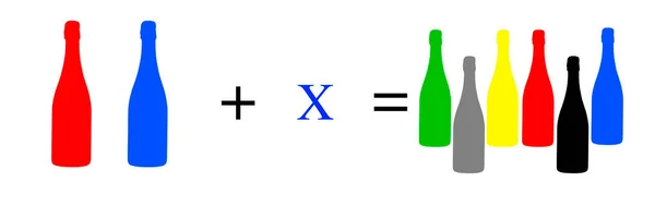 Proste Ćwiczenia Matematyczne Kolorowymi Przedmiotami Matematyczna Praktyka Obliczeniowa Kolorowymi Butelkami — Zdjęcie stockowe