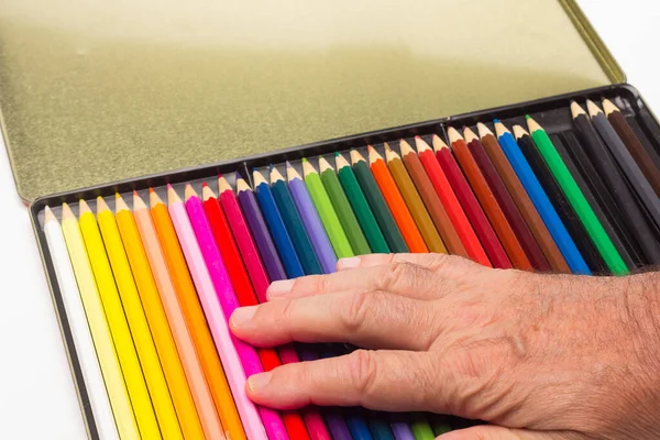 Hand Fingers Range Colours Coloured Pencils Full Range Coloured Angles — Stock Photo, Image