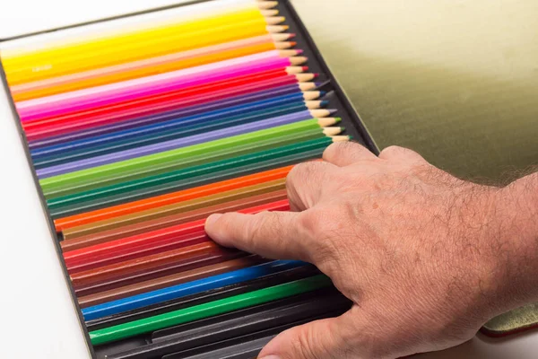 Hand Fingers Range Colours Coloured Pencils Full Range Coloured Angles — Stock Photo, Image