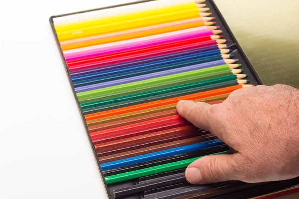 Hand Fingers Range Colours Coloured Pencils Full Range Coloured Angles — Stock Photo, Image