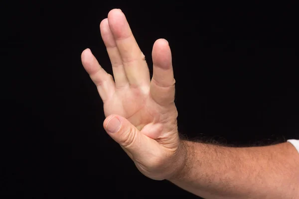 Sinais Sinais Feitos Com Dedos Mão Homem Adulto Punho Fechado — Fotografia de Stock