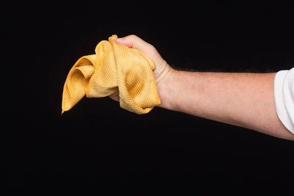 Bir Elinde Temizleme Bezi Evi Dezenfekte Etmeye Temizlemeye Hazır Evin — Stok fotoğraf