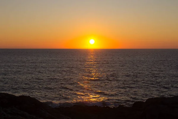 Puesta Sol Océano Atlántico Frente Costa Galicia Oeste Península Ibérica — Foto de Stock