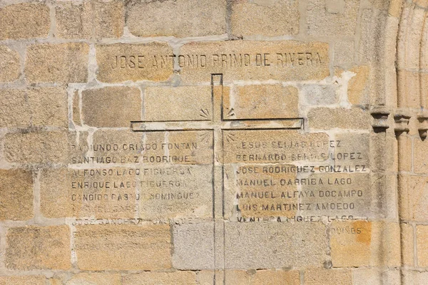 Exterior Plaque Church Extolling Dead Fascist Side Spanish Civil War — Stock Photo, Image