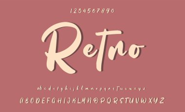 Zarif stil alfabesi - dekoratif alfabe yazı tipleri ve sayılar. Vektör illüstrasyonu.