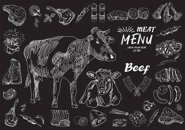 Menu Steak Pour Restaurant Café Dépliant Alimentaire Mise Page Design — Image vectorielle