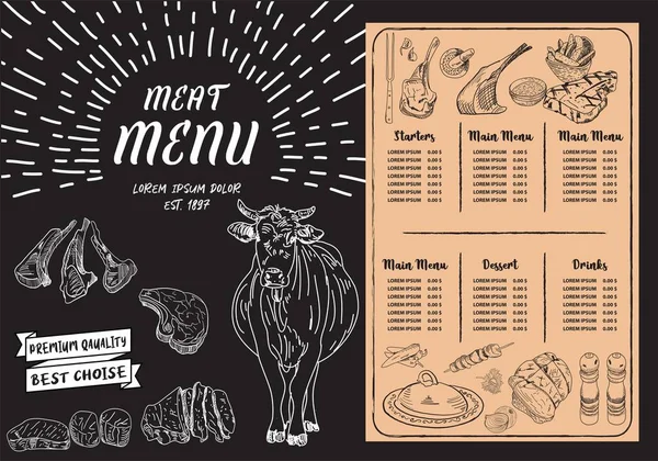 Steakkarte Für Restaurant Und Café Lebensmittelflyer Design Layout Mit Vintage — Stockvektor