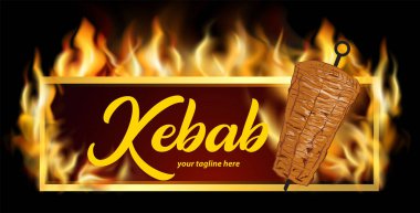 Shawarma yemeği ve kebap malzemeleri. Döner kebap el çizimi. Fast food menü tasarım elemanları. Restoran kafe menüsü, şablon tasarımı. Yemek broşürü. Vektör.