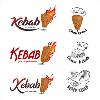 Kebap logosu tasarımı. Döner kebap logosu. Shawarma kebap logosu. Vektör.