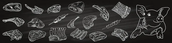 Pizarra Carnicería Corte Carne Cerdo Carnicería Pork Food Chalk Board — Archivo Imágenes Vectoriales