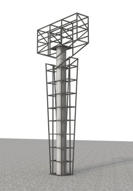 Üç boyutlu illüstrasyon. Dış ve İç Yol Bulma İşaret Sistemi. Ofis dışı anıt tabelası, pilon tabelası, tabela, reklam inşaatı. 3B görüntüleme.