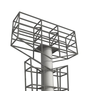 Üç boyutlu illüstrasyon. Dış ve İç Yol Bulma İşaret Sistemi. Ofis dışı anıt tabelası, pilon tabelası, tabela, reklam inşaatı. 3B görüntüleme.