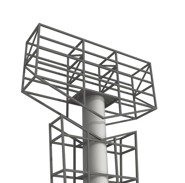 Üç boyutlu illüstrasyon. Dış ve İç Yol Bulma İşaret Sistemi. Ofis dışı anıt tabelası, pilon tabelası, tabela, reklam inşaatı. 3B görüntüleme.
