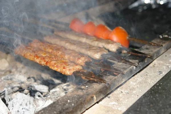 Kebab Cozinhar Ingredientes Quadro Cozinha Árabe Comida Médio Oriente — Fotografia de Stock