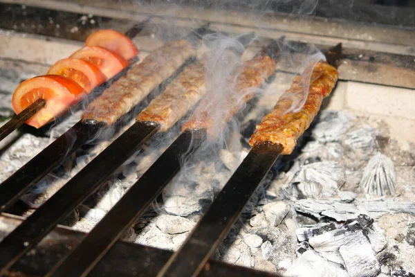 Kebab Cozinhar Ingredientes Quadro Cozinha Árabe Comida Médio Oriente — Fotografia de Stock