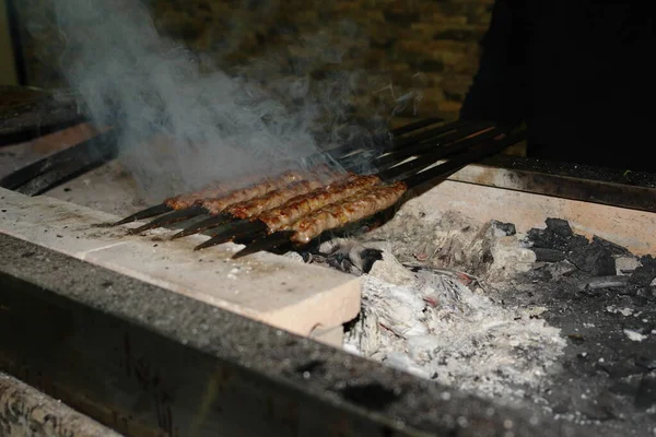 Kebab Cuisson Ingrédients Cadre Cuisine Arabe Nourriture Moyen Orient — Photo