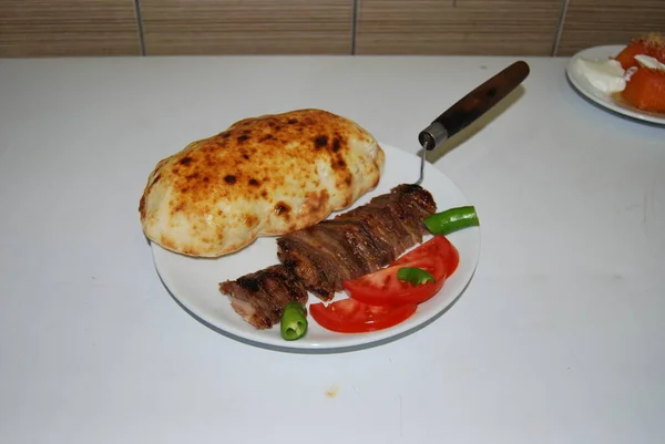 Shawarma Doner Kebab Cocina Ingredientes Para Kebab Marco Cocina Árabe — Foto de Stock